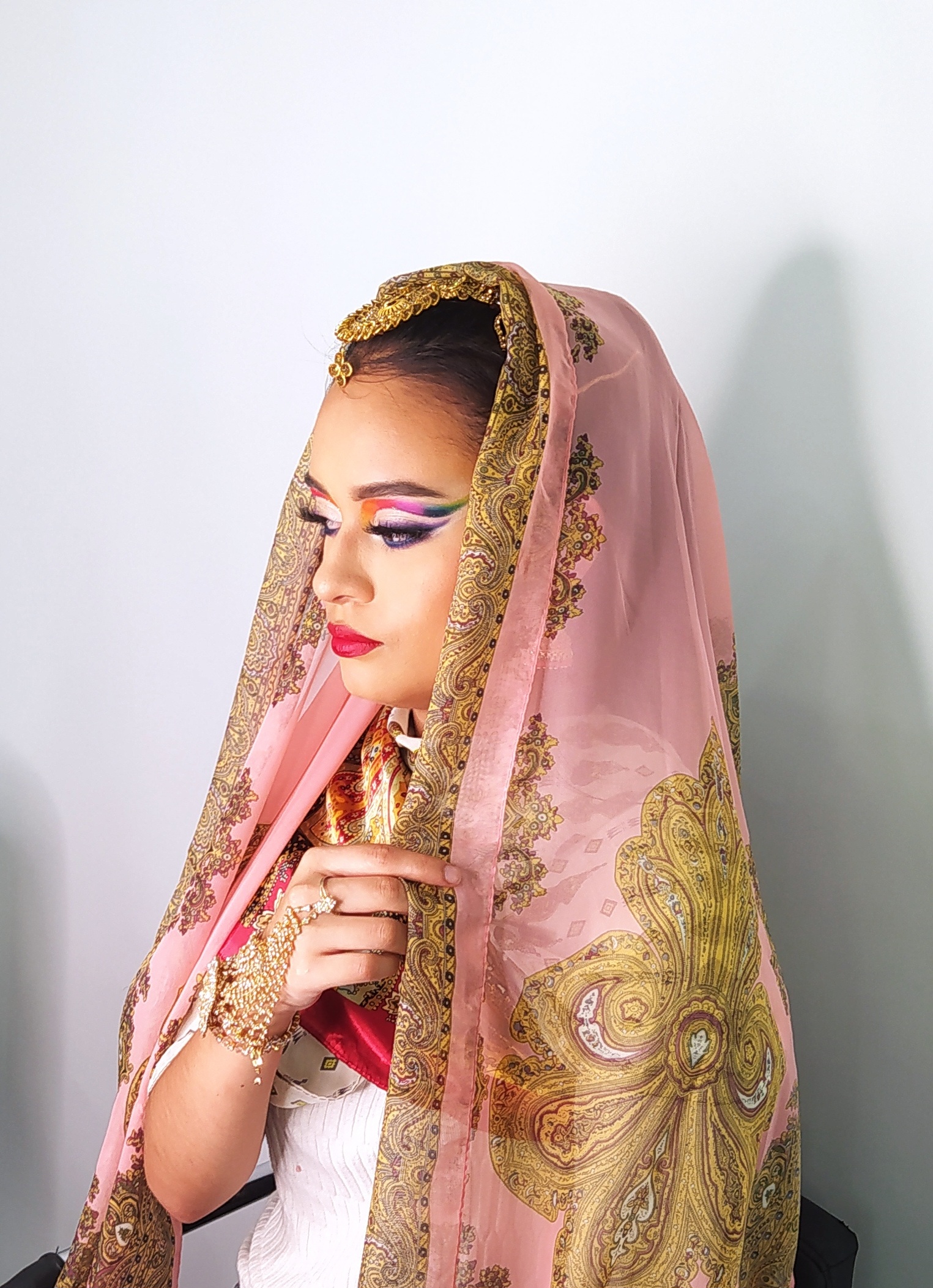 Expressive makeup look with bold visual elements